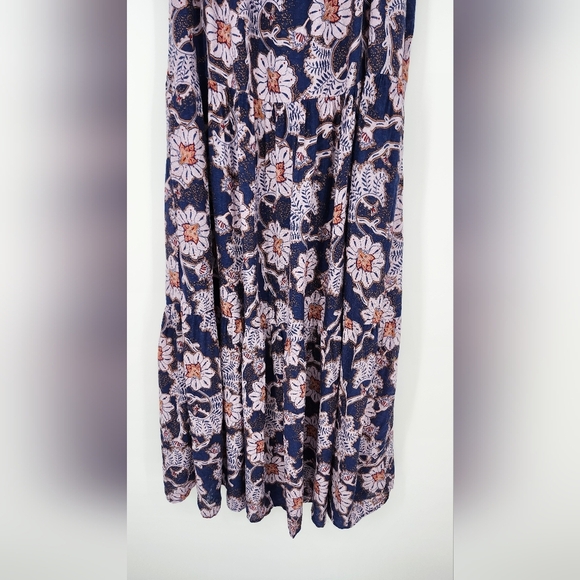 Knox Rose Womens Midi Dress Size M Blue Floral Square Neck Tiered Boho Bloomcore - Picture 4 of 8